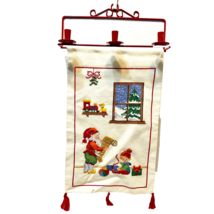 Vintage Christmas Needlepoint Wall Hanging 3 Candle Holder 22 x 11 inch - £13.58 GBP