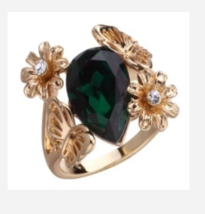 Gold Emerald Green Gem Butterfly Flower Ring Size 6 7 8 9 10 - $39.99