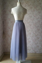 Gray Pleated Tulle Maxi Skirt Women Custom Plus Size Tulle Skirt Outfit image 5