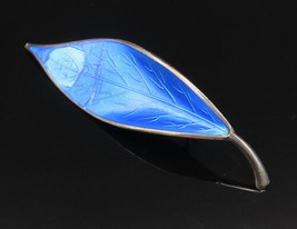 David Anderson Norway 925 Silver - Vintage Blue Enamel Leaf Brooch Pin - BP9986 - $67.44