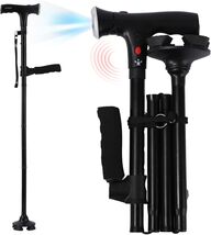 Adjustable LED Walking Cane for Seniors, Non-Slip with Alarm and Side Ha... - $59.35