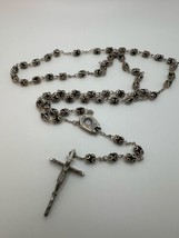 Vintage Lourdes Black Bead Capped Silver Relic Rosary - £63.08 GBP