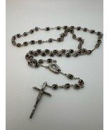 Vintage Lourdes Black Bead Capped Silver Relic Rosary - £62.13 GBP