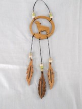 HAND MADE WOOD FULL BODY HOWLING WOLF DREAM CATCHER w 3 DANGLING FEATHER... - $7.99