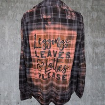 Fall Custom Flannel Shirt, Coffee Shirt, Leggings Leaves, Lattes Upcycle... - $39.99