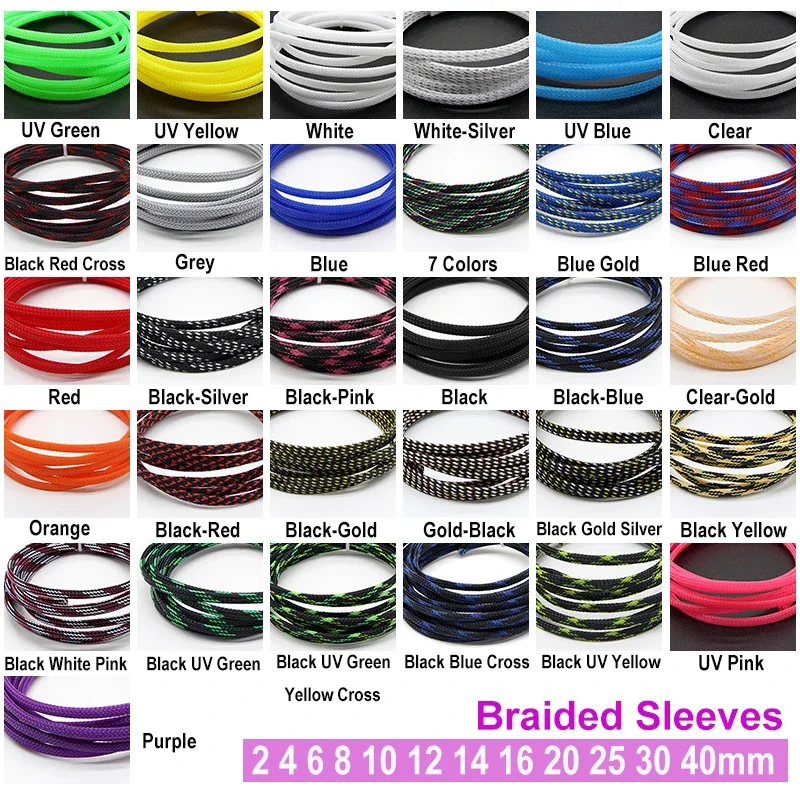 2m Insulated PET Braid Sleeving 2/4/6/8/10/12/14/16/20/25/30/40mmHigh Density Wi - £18.68 GBP