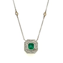 Natural Emerald Diamond Halo Pendant 18&quot; 14k WG 1.26 TCW Certified $4,950 300677 - £1,891.35 GBP