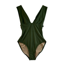 J.Crew Size 6 Plunge V-Neck One Piece Swimsuit Safari Green AN880 Preppy... - $23.35