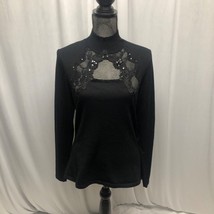 Venus Black Long Sleeve Sweater Womens Size Large Lace Sequin Detail Key... - $18.61