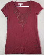Aeropostale T Shirt Top Womens Size Medium Wine Cotton Short Sleeve V Neck Logo - £8.92 GBP