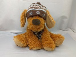 HugFun Dog Plush Brown Fleece Hat Scarf 10 Inch Stuffed Animal Toy - $16.95