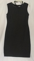 Cache Day Dress Lined Stretch Sz 12 Dark Gray pLeather Trim Jersey Knit - $39.95