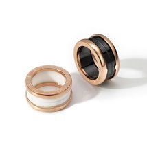 Black White Ceramics Ring for Women Men Roman Numeral 18KGP Rose Gold Stainless  - £20.71 GBP