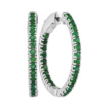 14kt White Gold Womens Round Natural Emerald Hoop Earrings 1-1/4 Cttw - £877.69 GBP