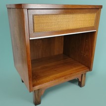 MCM Solid Walnut Wood &amp; Rattan Night Stand Bedside Table w/Drawer 27x22x... - $5,473.08 MXN