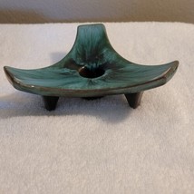 Vtg Blue Mountain Pottery BMP Canada Candle Holder Green Drip Retro MCM - $10.94