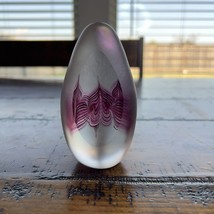 Zellique Studio 1987 Abstract Art Glass Paperweight  Frosty Design Purple Swirls - $52.32