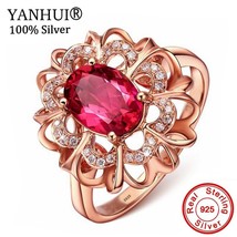 YANHUI Princess Diana William Kate 2ct Red Crystal Ruby Ring Fashion Rose Gold C - £18.55 GBP