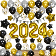 Graduation Decorations 2024 Set 52PCS, Black and Gold Graduation Balloons 2024, - £18.25 GBP