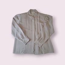 Vintage Joanna Blouse Womans L Grey Or Pink Button Down Shirt Cottagecore - £11.16 GBP