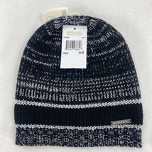 New Michael Kors Hat Knit Beanie Black Silver Metallic One Size H2 - £31.31 GBP