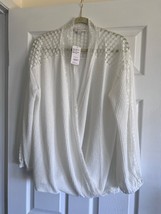 NEW Womens 1X Suzanne Betro White Lace Trim THERMAL TOP Wrap Style L/S $... - $34.64