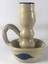 Willamsburg VA Pottery Candle Stick Holder Handmade Cobalt Blue Salt Gla... - $7.79