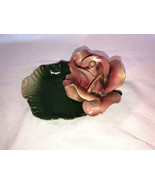 Capodimonte Large Pink Rose On Leaf Figure - $23.99