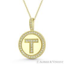 Initial Letter &quot;T&quot; Halo CZ Crystal Pave 14k Yellow Gold 19x13mm Necklace Pendant - £110.34 GBP+