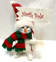 Rare Vintage 2003 Annalee Plush North Pole Snowman Christmas Ornament 4.75&quot; - £28.26 GBP