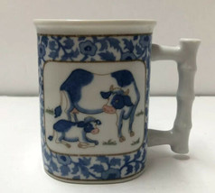 Vtg Cow &amp; Calf Blue &amp; White Floral Pattern Porcelain Coffee Mug Cup - £9.28 GBP