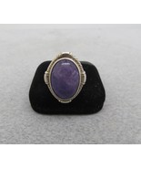 Sterling Silver Ring Polished Purple Amethyst Stone Oval Cab Southwest S... - $39.59