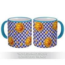 Vintage Sun Chess Pattern : Gift Mug Faced Half Moon Star Kitchen Decor Tile Wal - £12.70 GBP