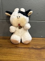 Mattel Emotions 7&quot; Vintage Black White Cow with Cowbell 1983 Plush - $13.36