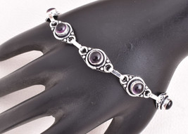 Silver Plated Handcrafted Round Amethyst Women Glamorous Bracelet Casual Wear - £22.35 GBP