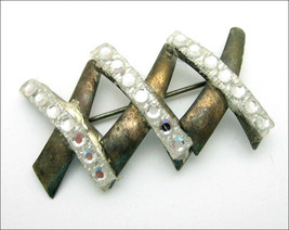 3 Triple X Brooch Vintage Odd Pin Clear Gems Plastic Strips Dark Silvertone - £10.34 GBP