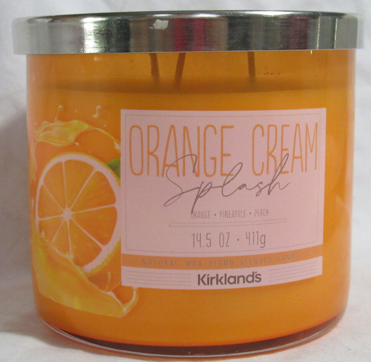 Primary image for Kirkland's 14.5 oz Large Jar 3-Wick Candle Natural Wax Blend ORANGE CREAM SPLASH