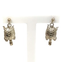 Vintage Sterling Silver Handmade 3D Figure Carve Sea Turtle Drop Dangle Earrings - £31.84 GBP