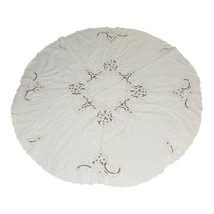 Victorian Tea Table Round Floral Cut Out Work Tablecloth VTG Scalloped Edge 61&quot; - £44.83 GBP