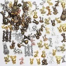 Rabbit Charms Gold Silver Bunny with Carrot Pendants Easter Findings 15mm 7pcs - £4.88 GBP