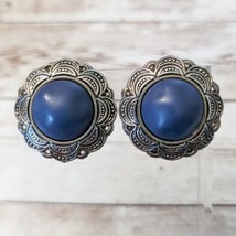 Vintage Clip On Earrings Large Blue with Ornate Halo Statement - £12.01 GBP