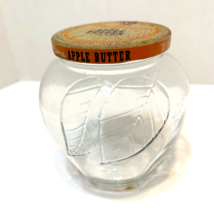 Vintage Ma Brown Pure Apple Butter Glass Jar Etched with Lid 4.5 inches - £13.77 GBP