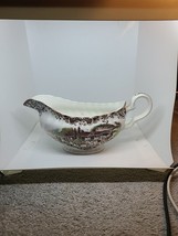 VTG Churchill Currier And Ives Brown Early Winter Heritage Mint Gravy Boat - £13.97 GBP