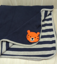 Carters Just One You Orange Tiger Navy Blue Grey Striped Baby Receiving Blanket - $9.89