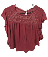 American Eagle Womens Maroon Smock Style Top Shirt with Embroidery - $74.69 MXN