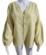 Anthropologie joie Linen Blouse W/ Ballon Sleeve Yellow Large Hi-Low Hem - $32.02 CAD