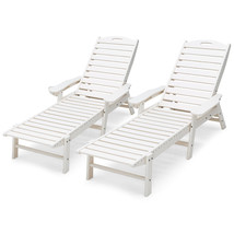 2 Pcs Hdpe Chaise Lounge W/ High Backrest &amp; Movable Cup Holder Garden - $740.99