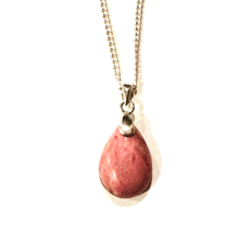 925 Sterling Silver Necklace Polished Pink Banded Agate Pear Teardrop Pendant - £10.63 GBP