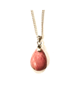 925 Sterling Silver Necklace Polished Pink Banded Agate Pear Teardrop Pe... - £10.40 GBP