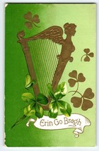 St Patrick&#39;s Day Postcard Erin Go Bragh Gold Harp Clovers Embossed Shamrocks - £12.33 GBP